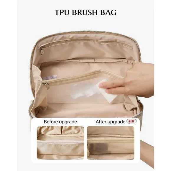 Women AR-Beige-K Large Capacity Cosmetic Travel Makeup Waterproof Portable Bag - Picture 4 of 7